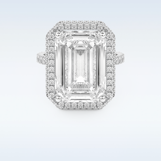 Elegant 10.8 CT Halo & Pave Engagement Ring Featuring Emerald Moissanite