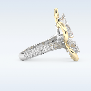 Beautiful Floral Motif Wedding Band with 7.1 CT Round & Pear Cut Moissanite