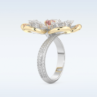 Beautiful Floral Motif Wedding Band with 7.1 CT Round & Pear Cut Moissanite