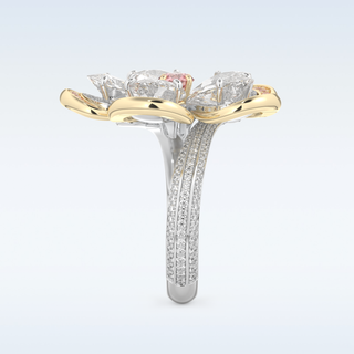 Beautiful Floral Motif Wedding Band with 7.1 CT Round & Pear Cut Moissanite