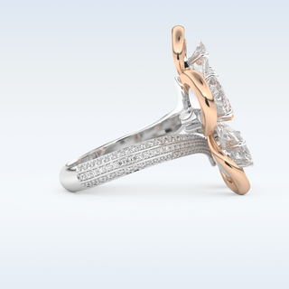 Beautiful Floral Motif Wedding Band with 7.1 CT Round & Pear Cut Moissanite