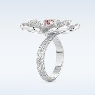 Beautiful Floral Motif Wedding Band with 7.1 CT Round & Pear Cut Moissanite