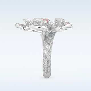 Beautiful Floral Motif Wedding Band with 7.1 CT Round & Pear Cut Moissanite