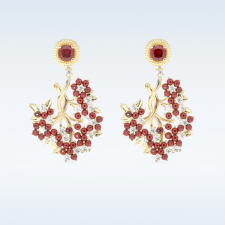 Moissanite Floral Motif Style Drop Earrings– 0.96 TCW Round & Cushion Cut Stones