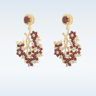 Moissanite Floral Motif Style Drop Earrings– 0.96 TCW Round & Cushion Cut Stones