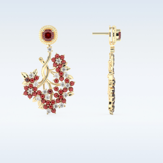 Moissanite Floral Motif Style Drop Earrings– 0.96 TCW Round & Cushion Cut Stones