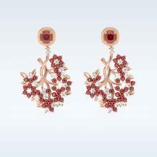 Moissanite Floral Motif Style Drop Earrings– 0.96 TCW Round & Cushion Cut Stones