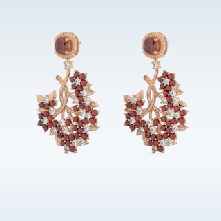 Moissanite Floral Motif Style Drop Earrings– 0.96 TCW Round & Cushion Cut Stones