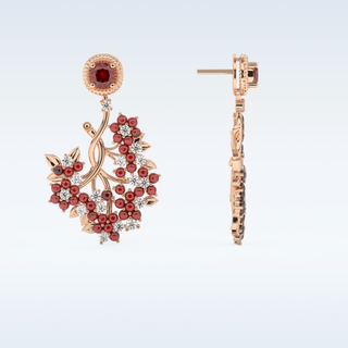 Moissanite Floral Motif Style Drop Earrings– 0.96 TCW Round & Cushion Cut Stones