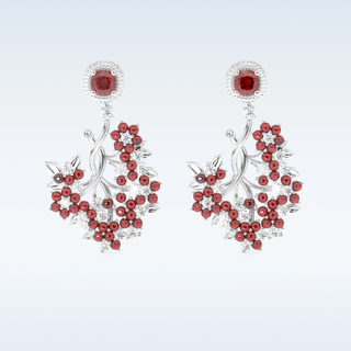 Moissanite Floral Motif Style Drop Earrings– 0.96 TCW Round & Cushion Cut Stones