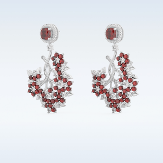 Moissanite Floral Motif Style Drop Earrings– 0.96 TCW Round & Cushion Cut Stones