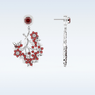 Moissanite Floral Motif Style Drop Earrings– 0.96 TCW Round & Cushion Cut Stones