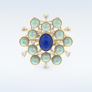 Elegant Blue Cabochon 1.34 CT Engagement Ring Featuring Oval Moissanite