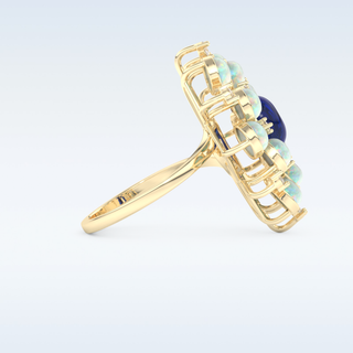 Elegant Blue Cabochon 1.34 CT Engagement Ring Featuring Oval Moissanite