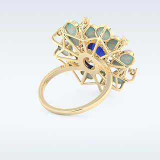Elegant Blue Cabochon 1.34 CT Engagement Ring Featuring Oval Moissanite