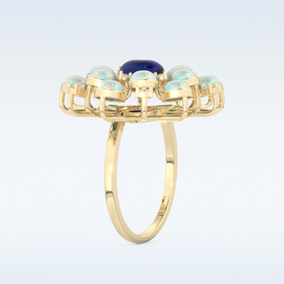 Elegant Blue Cabochon 1.34 CT Engagement Ring Featuring Oval Moissanite