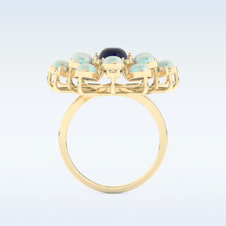 Elegant Blue Cabochon 1.34 CT Engagement Ring Featuring Oval Moissanite