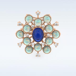 Elegant Blue Cabochon 1.34 CT Engagement Ring Featuring Oval Moissanite