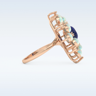 Elegant Blue Cabochon 1.34 CT Engagement Ring Featuring Oval Moissanite