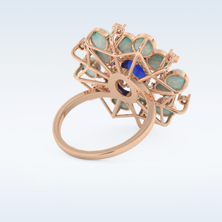 Elegant Blue Cabochon 1.34 CT Engagement Ring Featuring Oval Moissanite