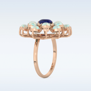 Elegant Blue Cabochon 1.34 CT Engagement Ring Featuring Oval Moissanite