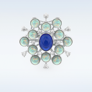 Elegant Blue Cabochon 1.34 CT Engagement Ring Featuring Oval Moissanite