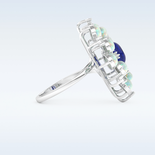 Elegant Blue Cabochon 1.34 CT Engagement Ring Featuring Oval Moissanite