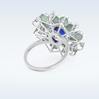 Elegant Blue Cabochon 1.34 CT Engagement Ring Featuring Oval Moissanite