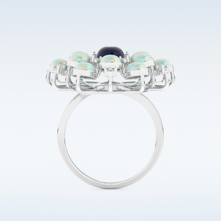 Elegant Blue Cabochon 1.34 CT Engagement Ring Featuring Oval Moissanite