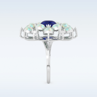 Elegant Blue Cabochon 1.34 CT Engagement Ring Featuring Oval Moissanite