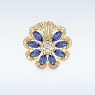 Beautiful Blue & White Floral Style Wedding Band with 1.42 CT Round & Marquise Cut Moissanite