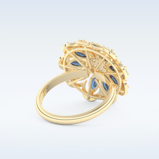 Beautiful Blue & White Floral Style Wedding Band with 1.42 CT Round & Marquise Cut Moissanite