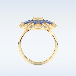 Beautiful Blue & White Floral Style Wedding Band with 1.42 CT Round & Marquise Cut Moissanite