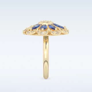 Beautiful Blue & White Floral Style Wedding Band with 1.42 CT Round & Marquise Cut Moissanite