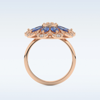 Beautiful Blue & White Floral Style Wedding Band with 1.42 CT Round & Marquise Cut Moissanite