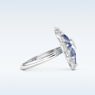 Beautiful Blue & White Floral Style Wedding Band with 1.42 CT Round & Marquise Cut Moissanite