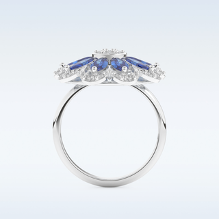 Beautiful Blue & White Floral Style Wedding Band with 1.42 CT Round & Marquise Cut Moissanite