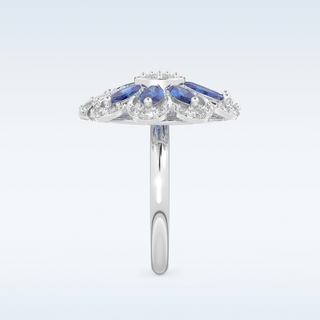 Beautiful Blue & White Floral Style Wedding Band with 1.42 CT Round & Marquise Cut Moissanite