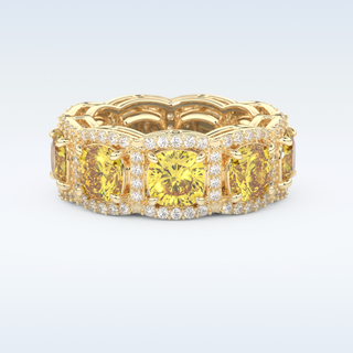 Beautiful Yellow & White Halo Style Wedding Band with 2.66 CT Round Cut Moissanite