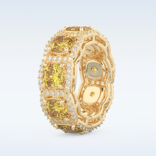 Beautiful Yellow & White Halo Style Wedding Band with 2.66 CT Round Cut Moissanite