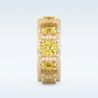 Beautiful Yellow & White Halo Style Wedding Band with 2.66 CT Round Cut Moissanite