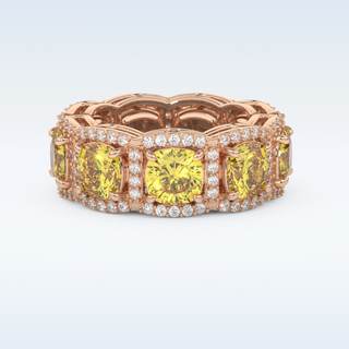 Beautiful Yellow & White Halo Style Wedding Band with 2.66 CT Round Cut Moissanite