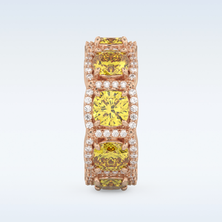 Beautiful Yellow & White Halo Style Wedding Band with 2.66 CT Round Cut Moissanite