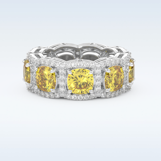 Beautiful Yellow & White Halo Style Wedding Band with 2.66 CT Round Cut Moissanite