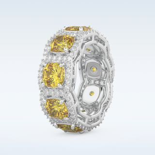 Beautiful Yellow & White Halo Style Wedding Band with 2.66 CT Round Cut Moissanite