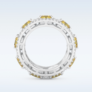 Beautiful Yellow & White Halo Style Wedding Band with 2.66 CT Round Cut Moissanite