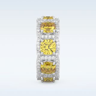 Beautiful Yellow & White Halo Style Wedding Band with 2.66 CT Round Cut Moissanite