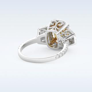 Vintage 3.99 CT Halo & Three Stone Engagement Ring Featuring Yellow Cushion Moissanite