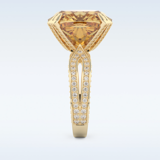 Beautiful Split Shank 17.51 CT Engagement Ring Featuring Yellow Cushion Moissanite