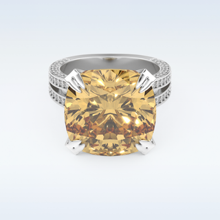 Beautiful Split Shank 17.51 CT Engagement Ring Featuring Yellow Cushion Moissanite